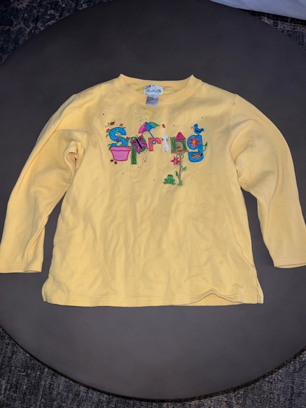 VINTAGE 90s Yellow Embroidered 'Spring' Sweatshirt with Rhinestones